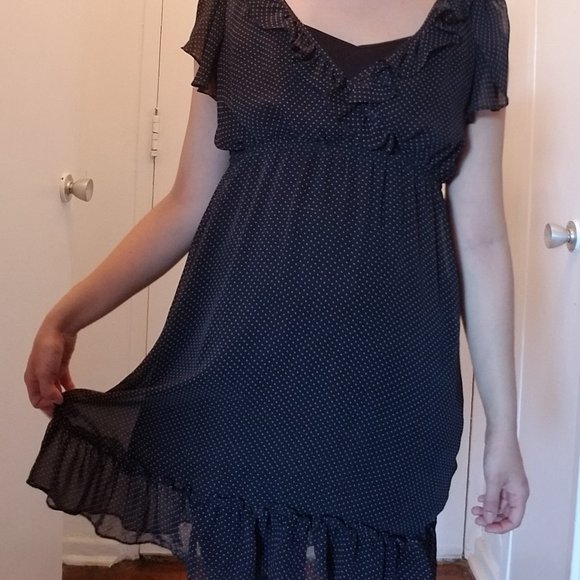 F21 - Med Navy Dot Sheer Dress - Picture 3 of 4